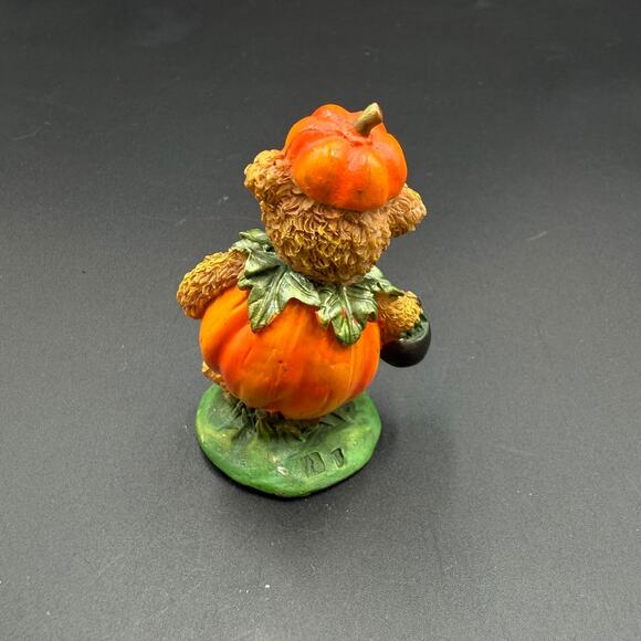 Vintage Pumpkin Teddy Bear Figurine Halloween Mini Statue - Picture 3 of 10